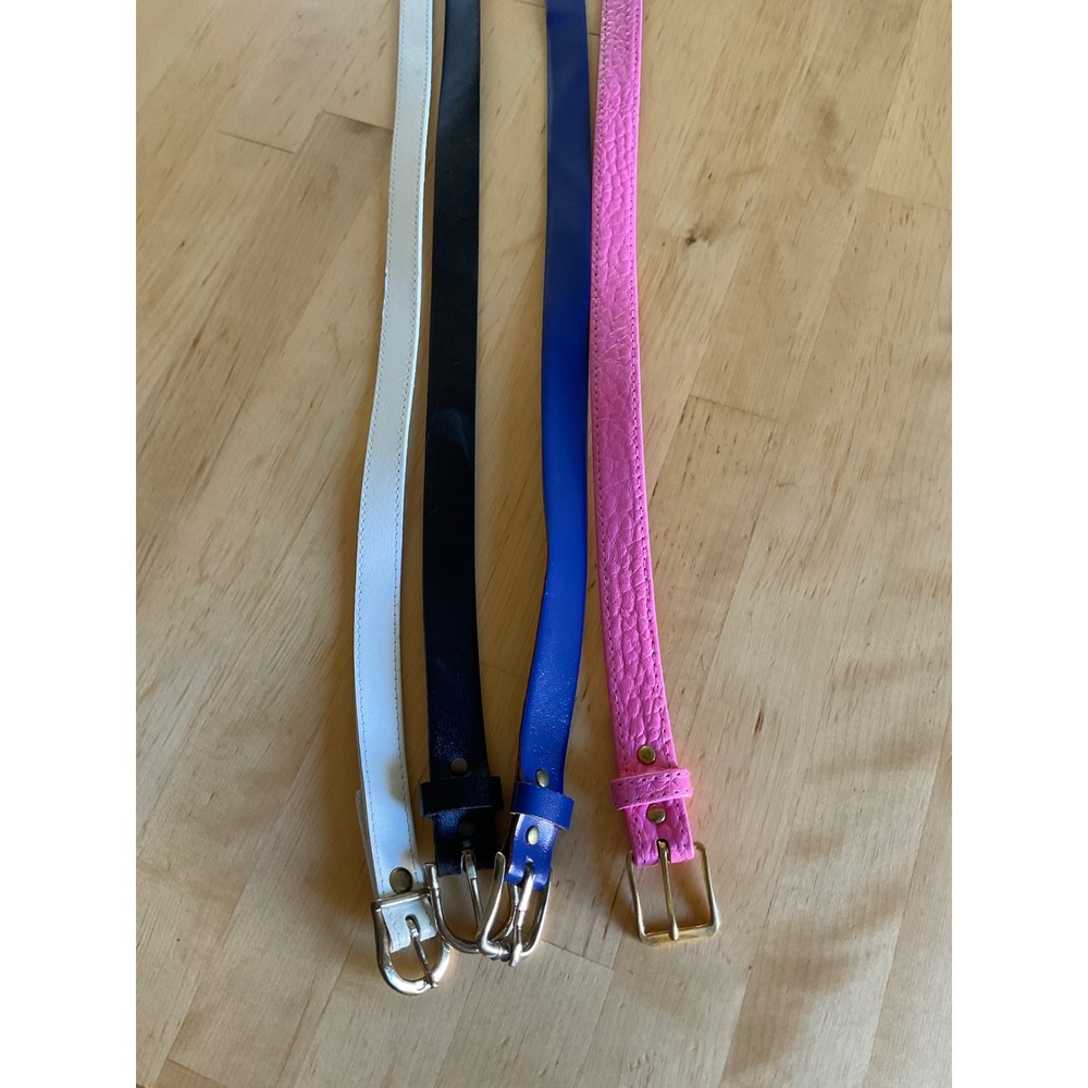 Lot of 4 Womens Skinny Belts White Black Blue Pink Textured Faux Leather Size M